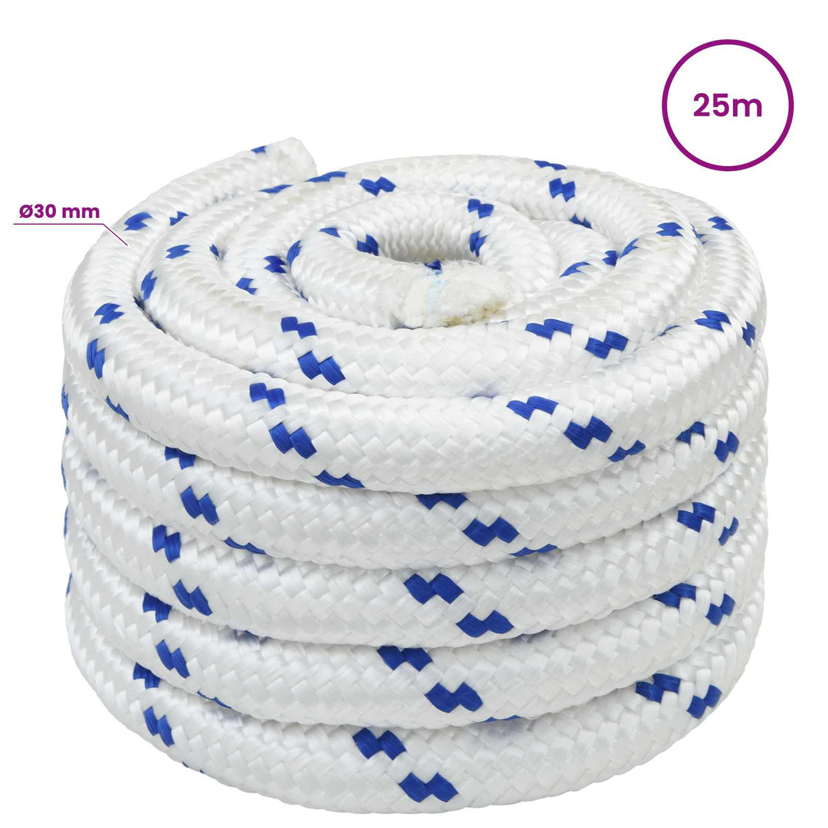 Multipurpose Utility Rope PP Length 25 m White and Blue 30 mm