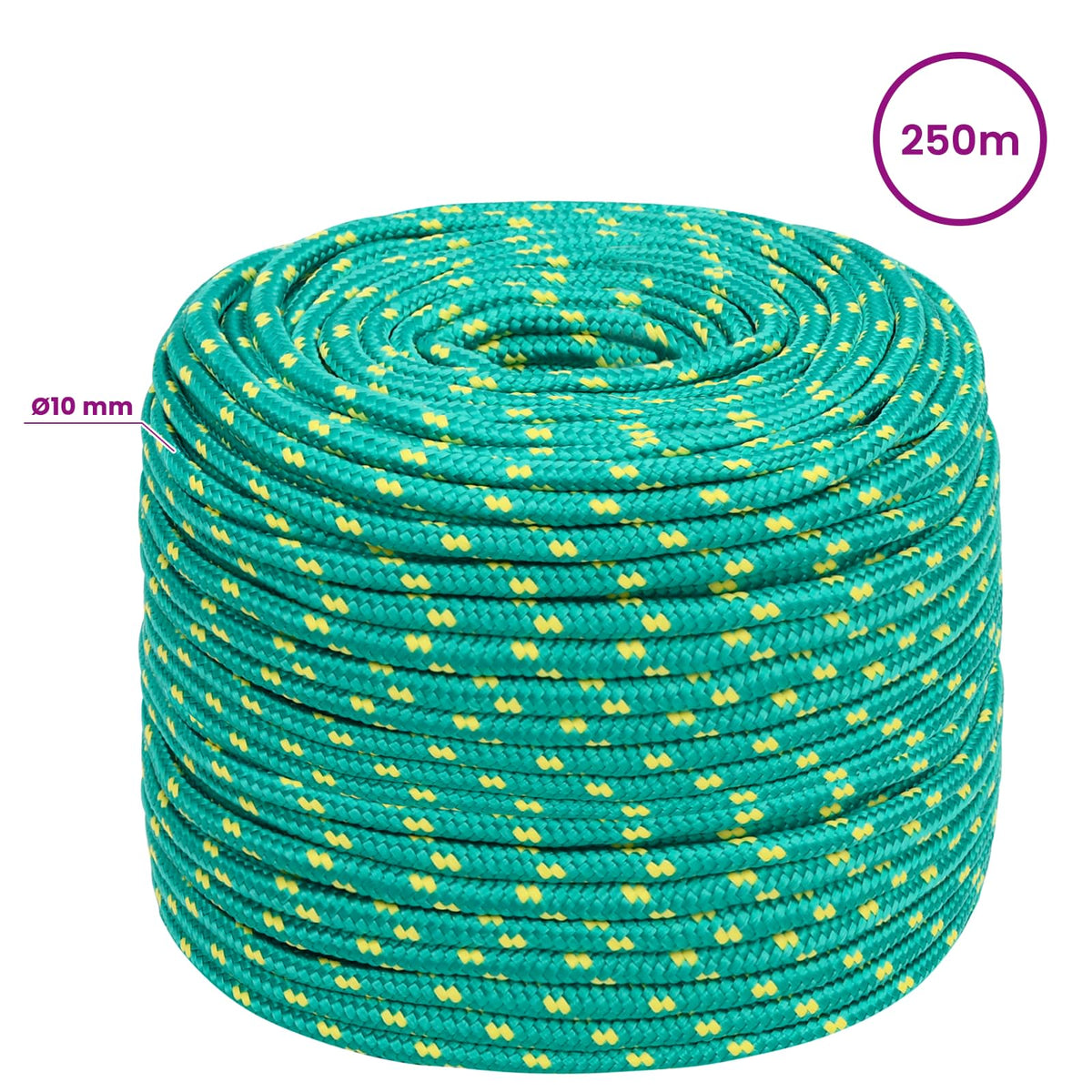 Multipurpose Utility Rope PP 27 kg Max Load Length 250 m Green 10 mm
