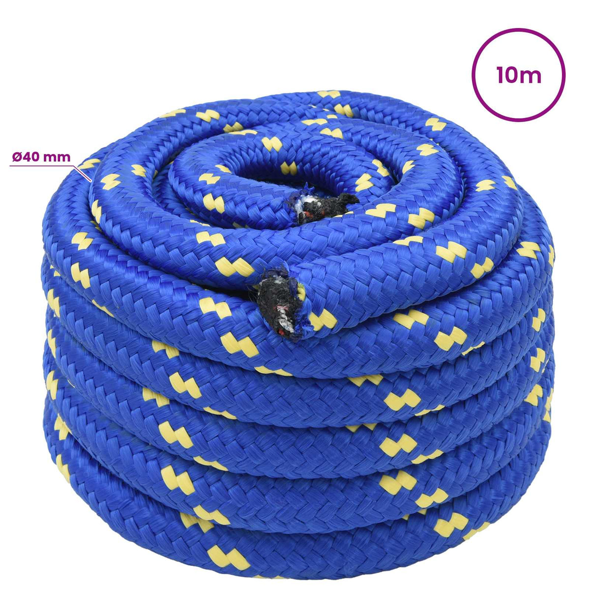 Multipurpose Utility Rope PP 9600 kg Max Load Length 10 m 40 mm Blue