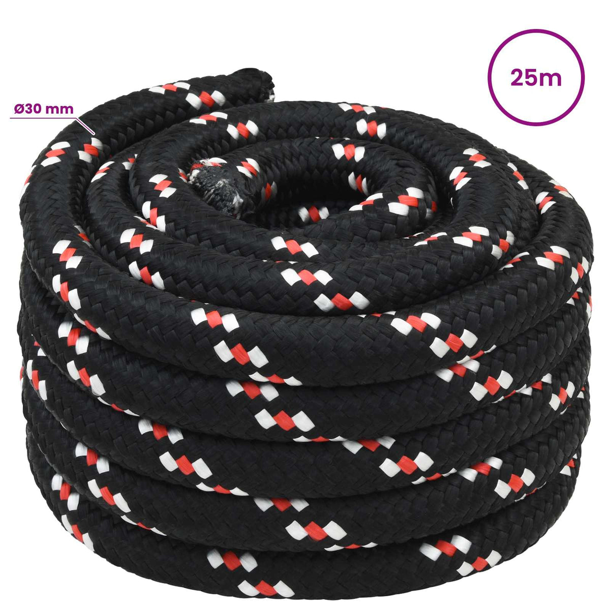 Multipurpose Utility Rope PP Length 25 m Black and Red 30 mm