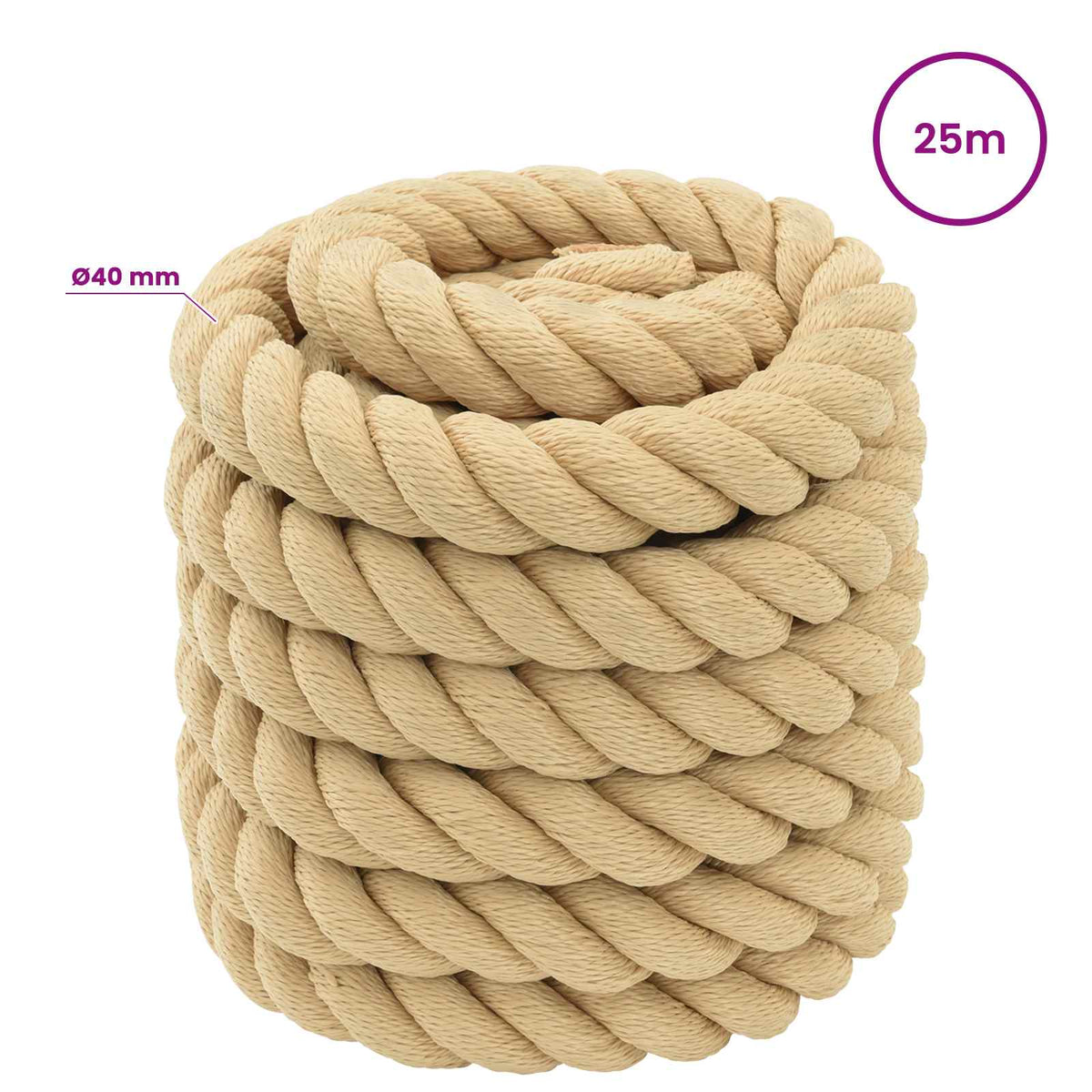 Multipurpose Utility Rope PP Length 25 m Natural 40 mm