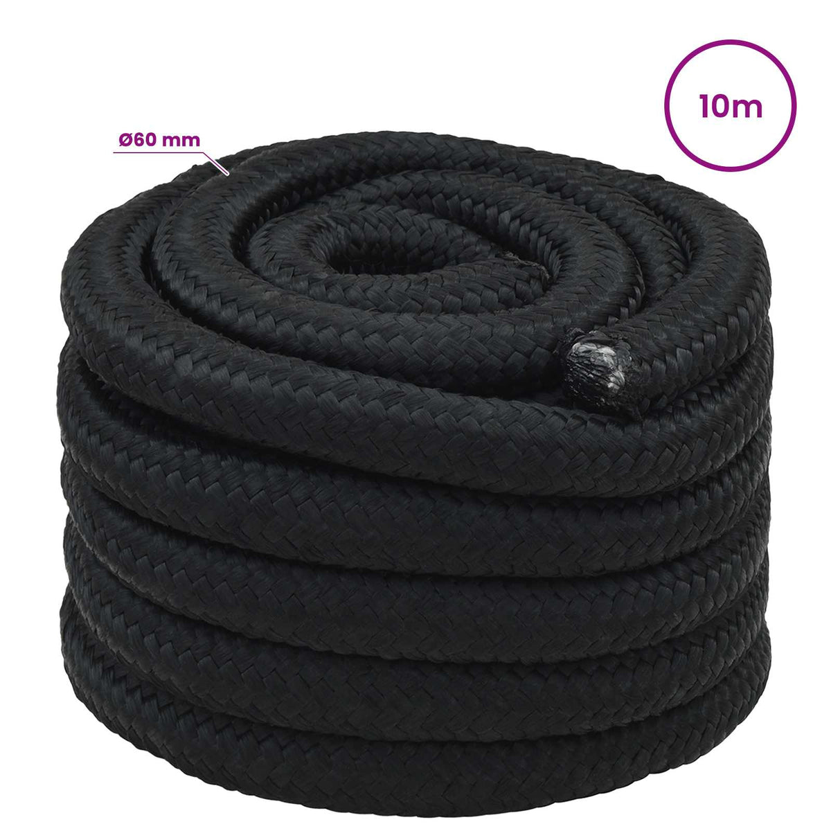 Multipurpose Utility Rope PP Length 10 m 60 mm Black