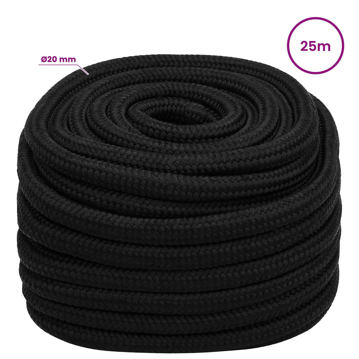 Multipurpose Utility Rope Polyester Black Length 25 m 20 mm