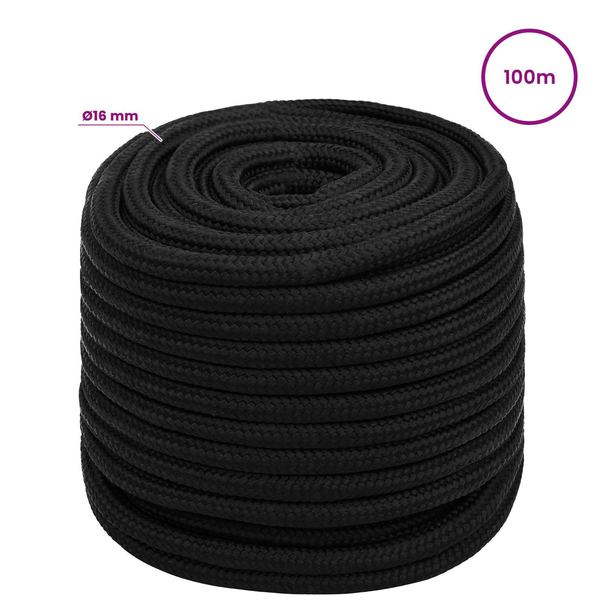 Multipurpose Utility Rope Polyester Black Length 100 m 16 mm