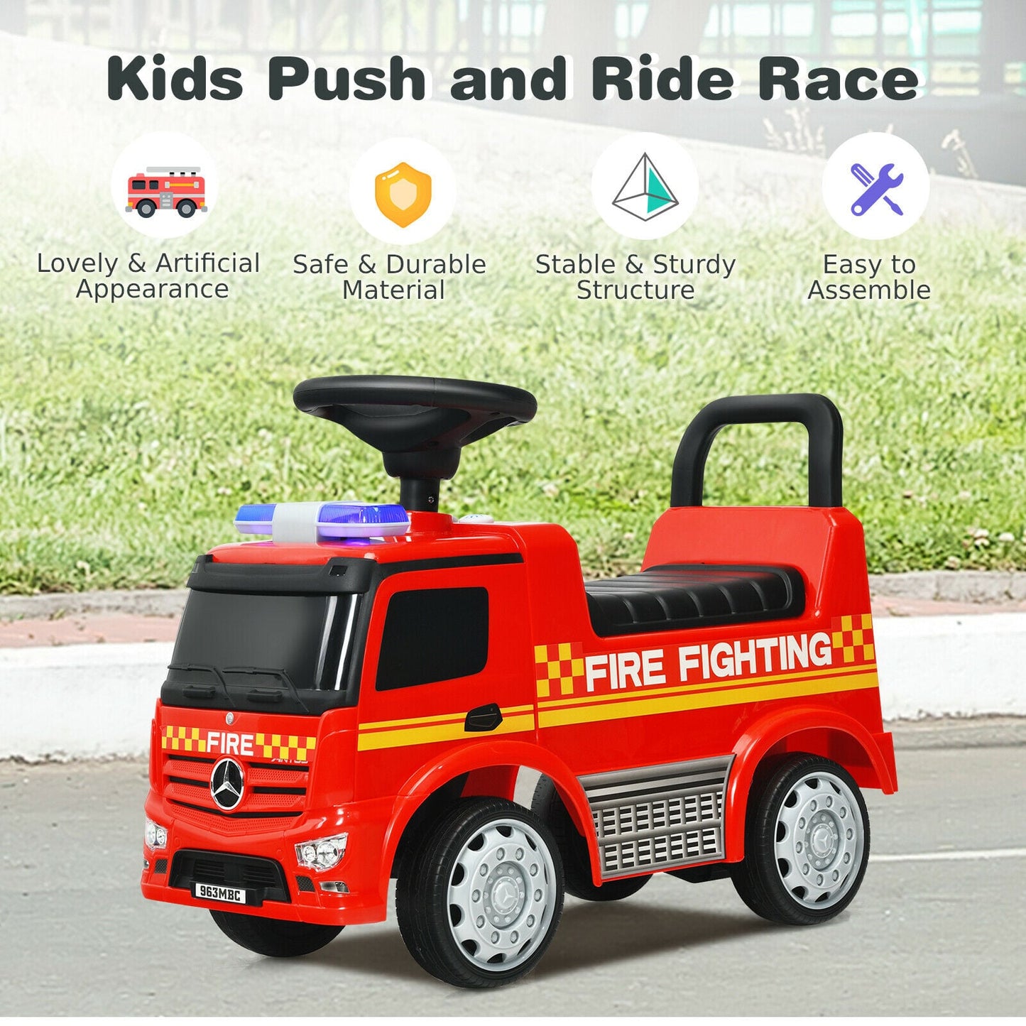 Kid's Ride On Push Car Licensed Mercedes Benz Firefighter