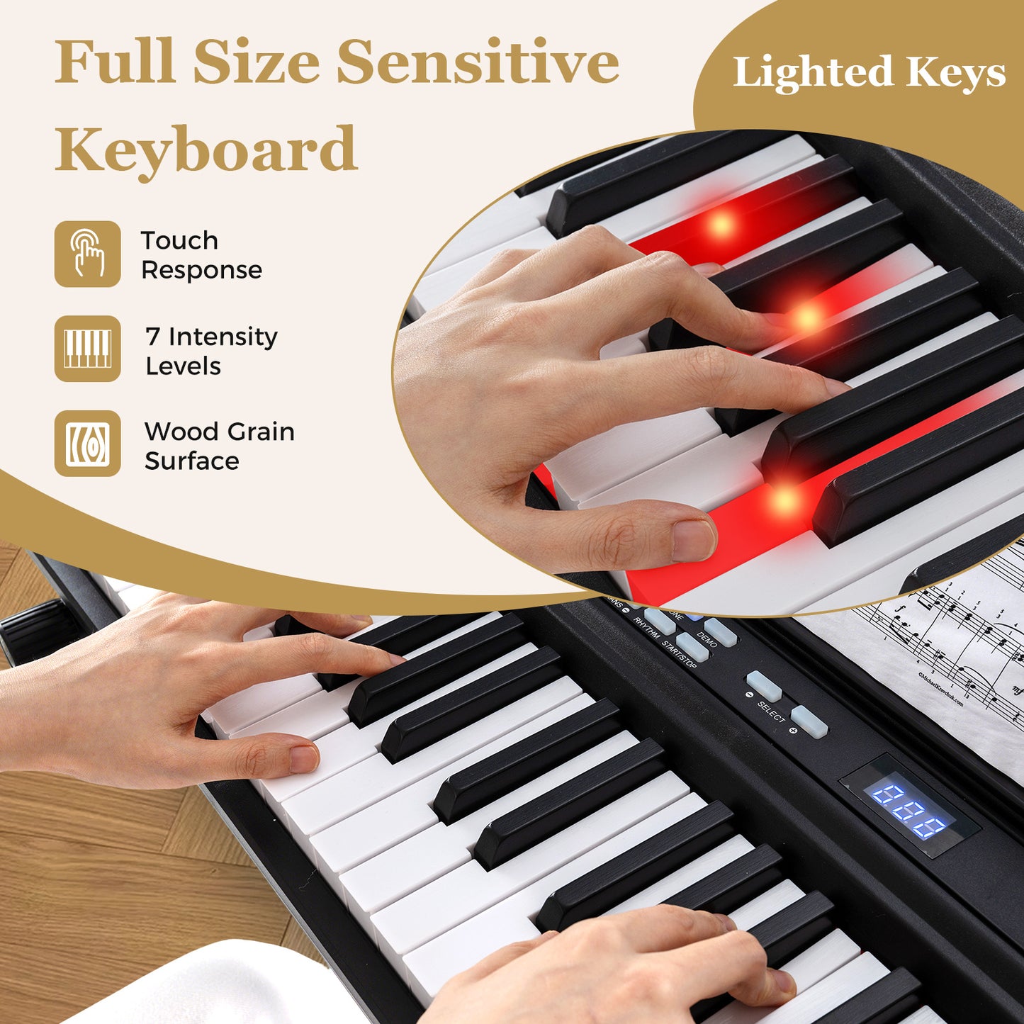88-Key Electric Piano Keyboard Digital Piano with Adjustable Stand and Stool-Black