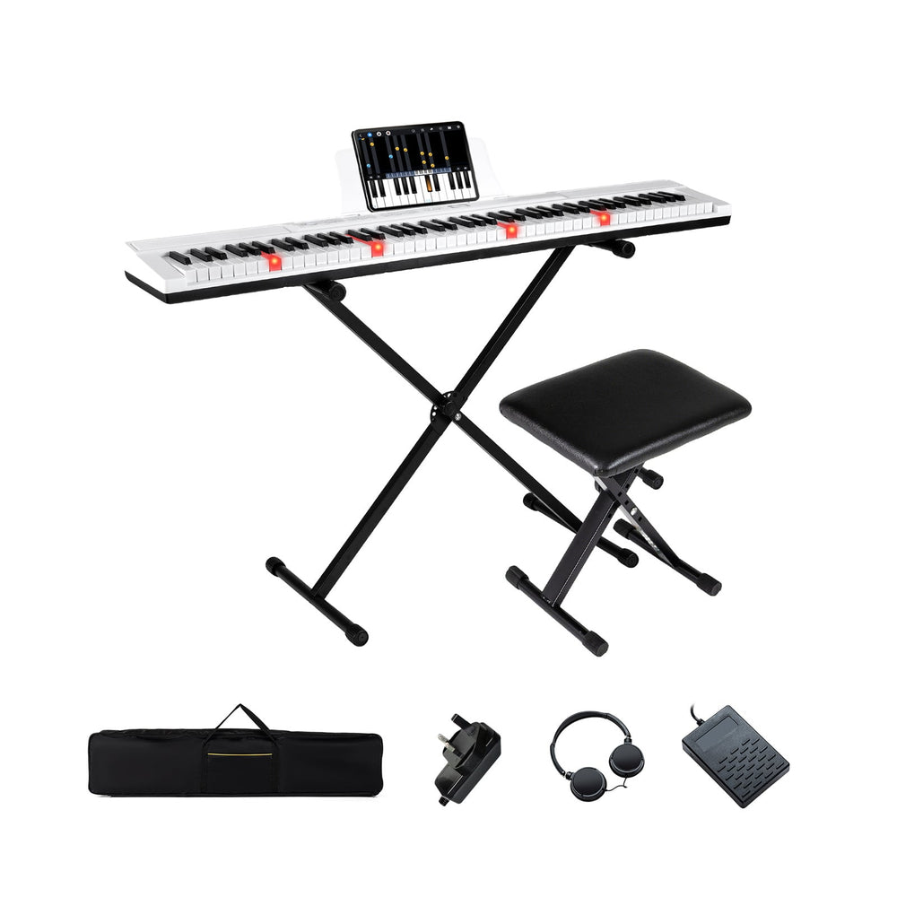 88-Key Electric Piano Keyboard Digital Piano with Adjustable Stand and Stool-White
