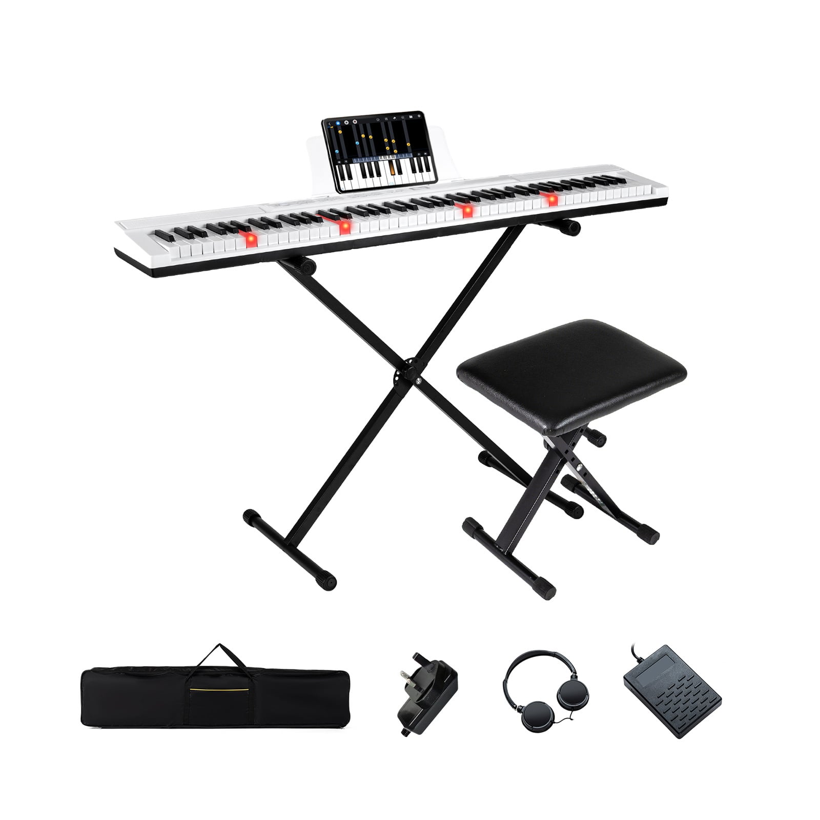 88-Key Electric Piano Keyboard Digital Piano with Adjustable Stand and Stool-White