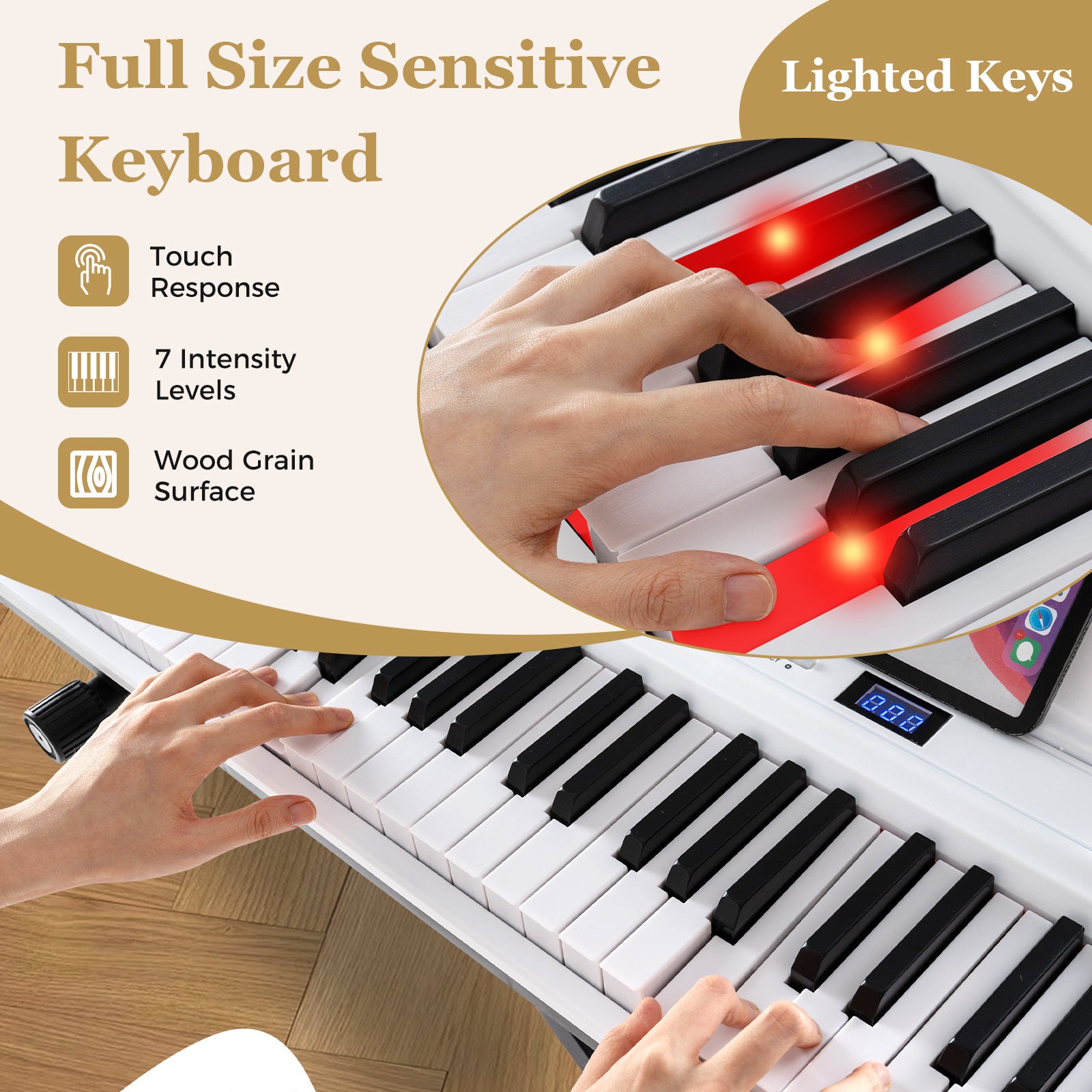 88-Key Electric Piano Keyboard Digital Piano with Adjustable Stand and Stool-White