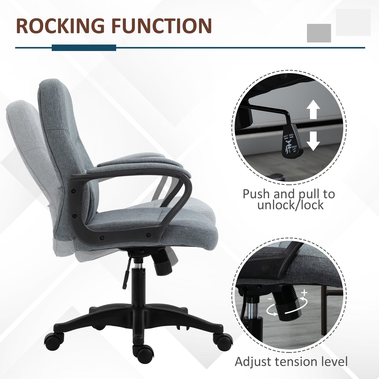 Vinsetto Office Chair with Massager Lumbar Middle Back Ergonomic Support Office 360° Swivel Chairs Adjustable Height Backrest Grey