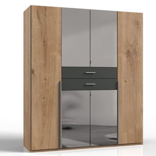 Wardrobe DENMARK 4 Door Mirrored Wardrobe Finish Oak and Graphite 180cm