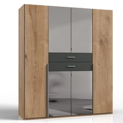 Wardrobe DENMARK 4 Door Mirrored Wardrobe Finish Oak and Graphite 180cm