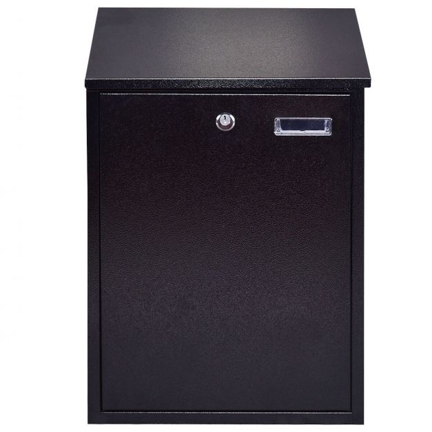 Steel Lockable Postbox Locking Home Letter Post Box Wall Mounted-Black