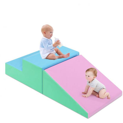 2 Pieces Soft Foam Indoor Toddler Climb Slide Activity Play Set-Pink