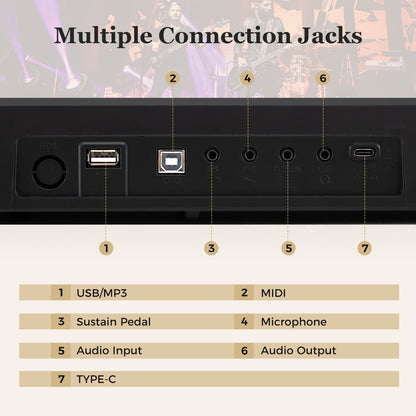 88 Key Foldable Piano Keyboard with MIDI Wireless Connection and Microphone-Black
