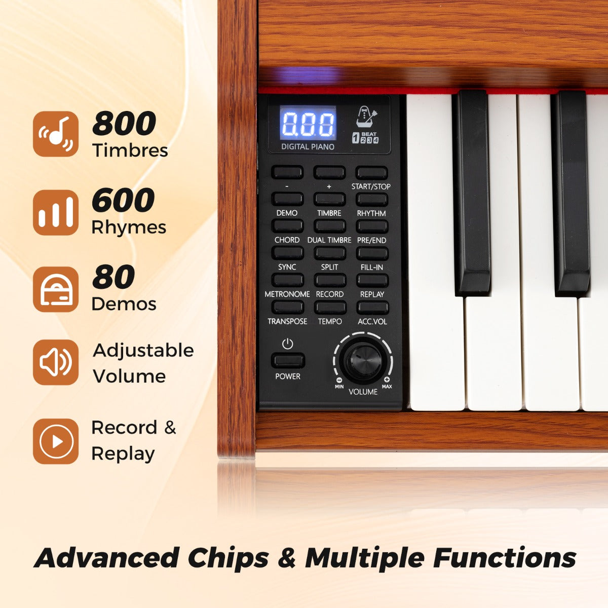 88-Key Keyboard Piano Set Full Size Semi-weighted Digital Piano-Brown
