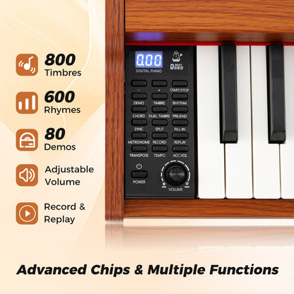 88-Key Keyboard Piano Set Full Size Semi-weighted Digital Piano-Brown