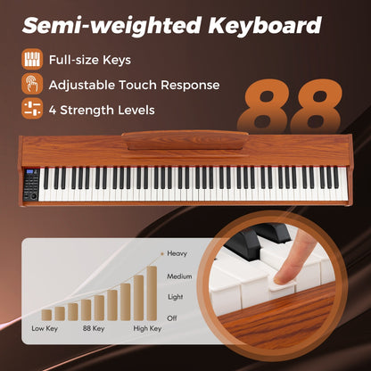 88-Key Keyboard Piano Set Full Size Semi-weighted Digital Piano-Brown