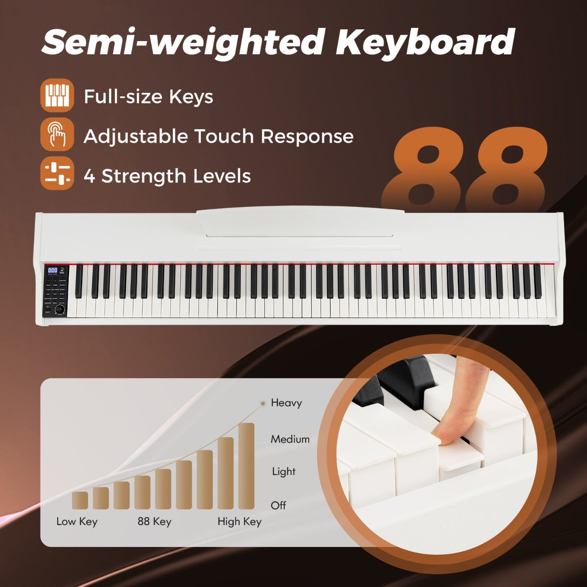 88-Key Keyboard Piano Set Full Size Semi-weighted Digital Piano-White