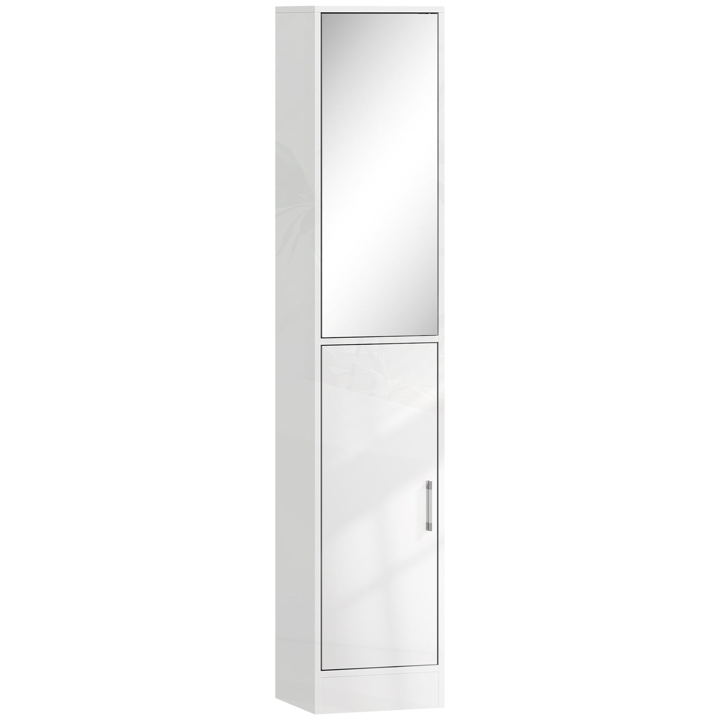 kleankin Tall Bathroom Cabinet with Mirror and Adjustable Shelf - High Gloss White