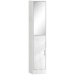 kleankin Tall Bathroom Cabinet with Mirror and Adjustable Shelf - High Gloss White