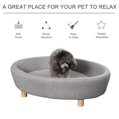 أريكة PawHut Pet Sofa الناعمة ذات الإسفنج المبطن والأرجل الخشبية، باللون الرمادي الفاتح