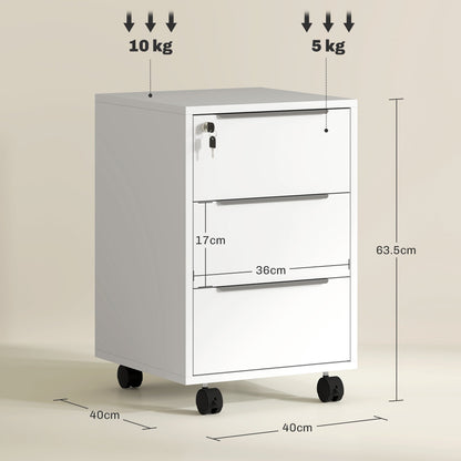 HOMCOM Three-Drawer Locking Filing Cabinet - White