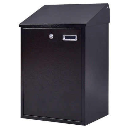 Steel Lockable Postbox Locking Home Letter Post Box Wall Mounted-Black
