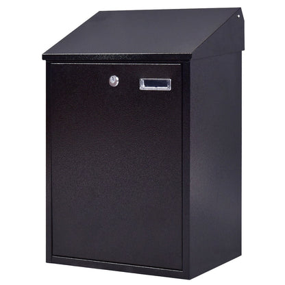 Steel Lockable Postbox Locking Home Letter Post Box Wall Mounted-Black
