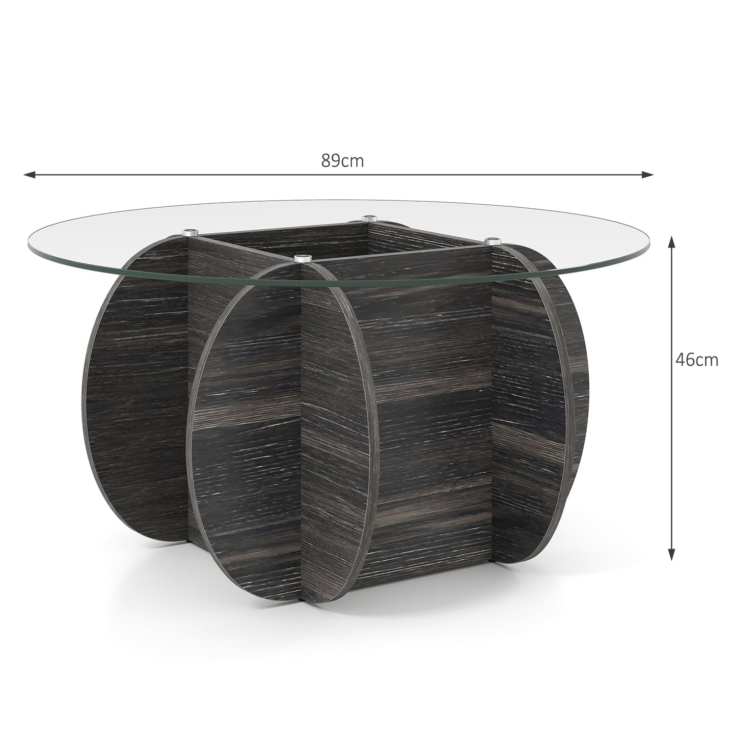 89cm Round Coffee Table Modern Accent Table with Tempered Glass Top-Black