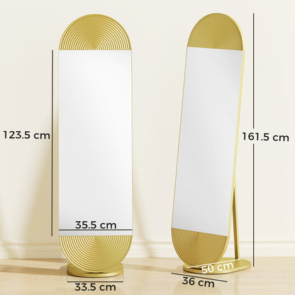 HOMCOM 50 x 161 cm Wavy Full Length Mirror, Free Standing Mirror with Metal Frame and Solid Base, Gold Tone