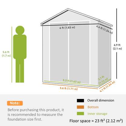 Outsunny 6'x4.5' Garden Storage Shed, Lockable Garden Shed with Double Doors, Window, Vent and Plastic Roof, Black