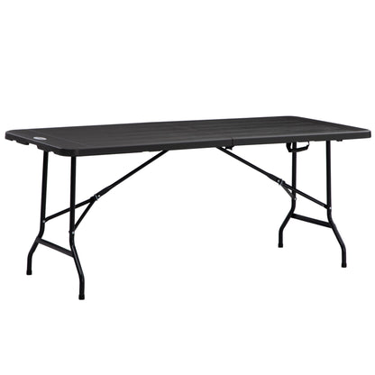 Outsunny Folding Garden Dining Table for 6, Rectangular Outdoor Dining Table with HDPE Tabletop, Foldable Garden Table with Steel Frame for Balcony, Porch, Charcoal Grey
