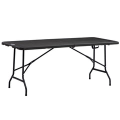 Outsunny Folding Garden Dining Table for 6, Rectangular Outdoor Dining Table with HDPE Tabletop, Foldable Garden Table with Steel Frame for Balcony, Porch, Charcoal Grey
