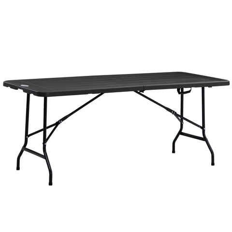 Outsunny Folding Garden Dining Table for 6, Rectangular Outdoor Dining Table with HDPE Tabletop, Foldable Garden Table with Steel Frame for Balcony, Porch, Charcoal Grey