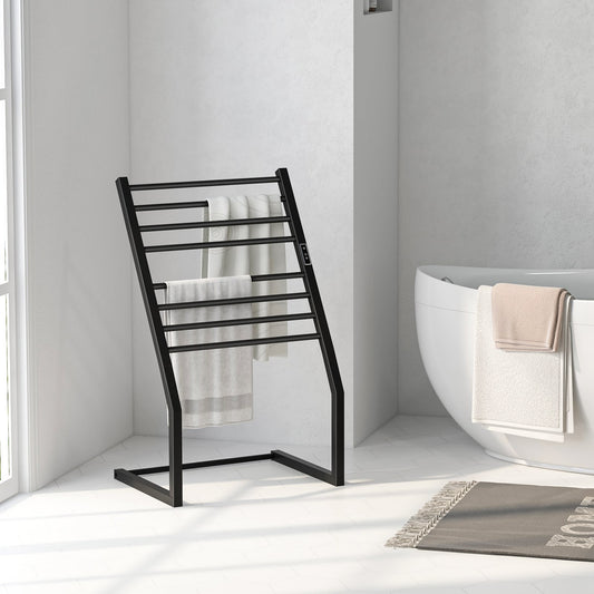 8 Bars Wall Mounted Towel Warmer Rack with LED Display-Black