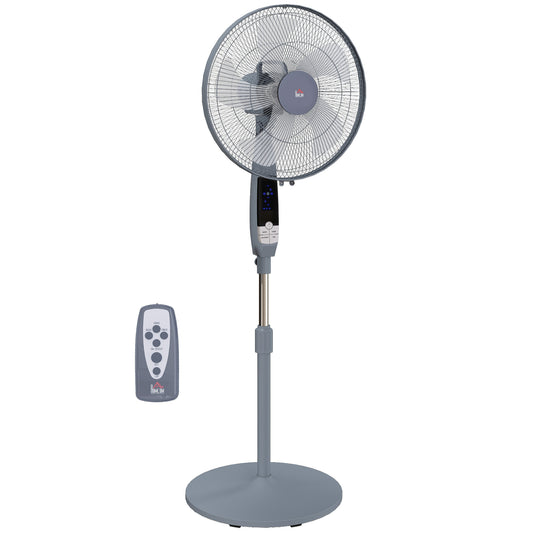 HOMCOM 16in Pedestal Standing Floor Fan, Oscillation Cooling Fan with Remote Control, Grey