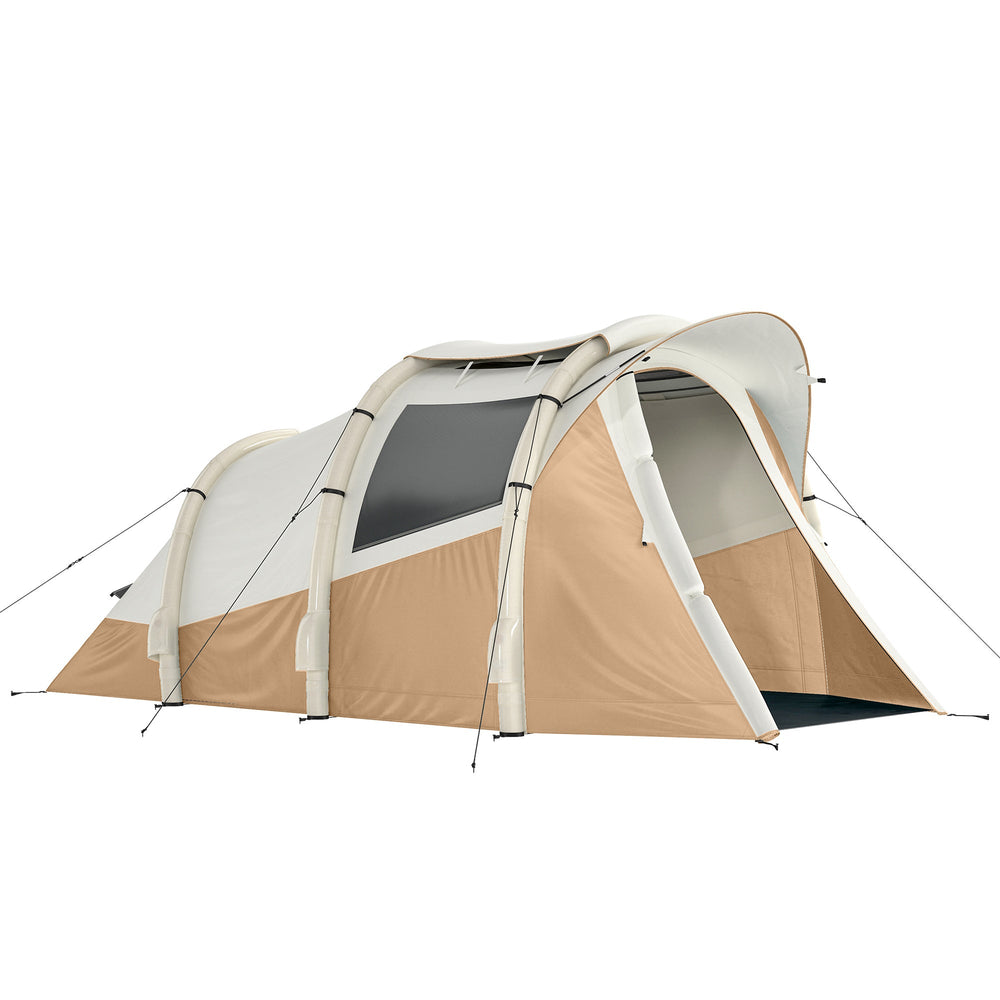 Outsunny Inflatable Camping Tent w/ Air Pump, Easy Setup 2-3 Person Blow Up Tent, Khaki