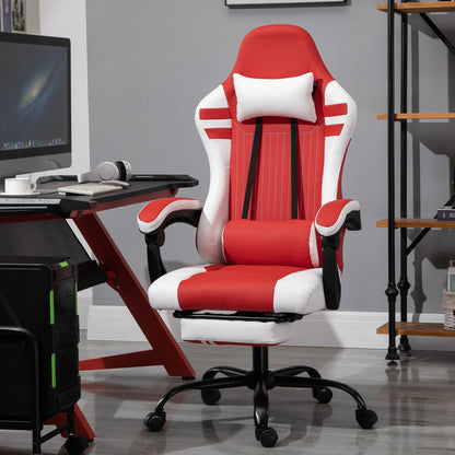 Vinsetto PU Leather Gaming Chair with Headrest, Footrest, Wheels, Adjustable Height, Racing Gamer Chair, Red White