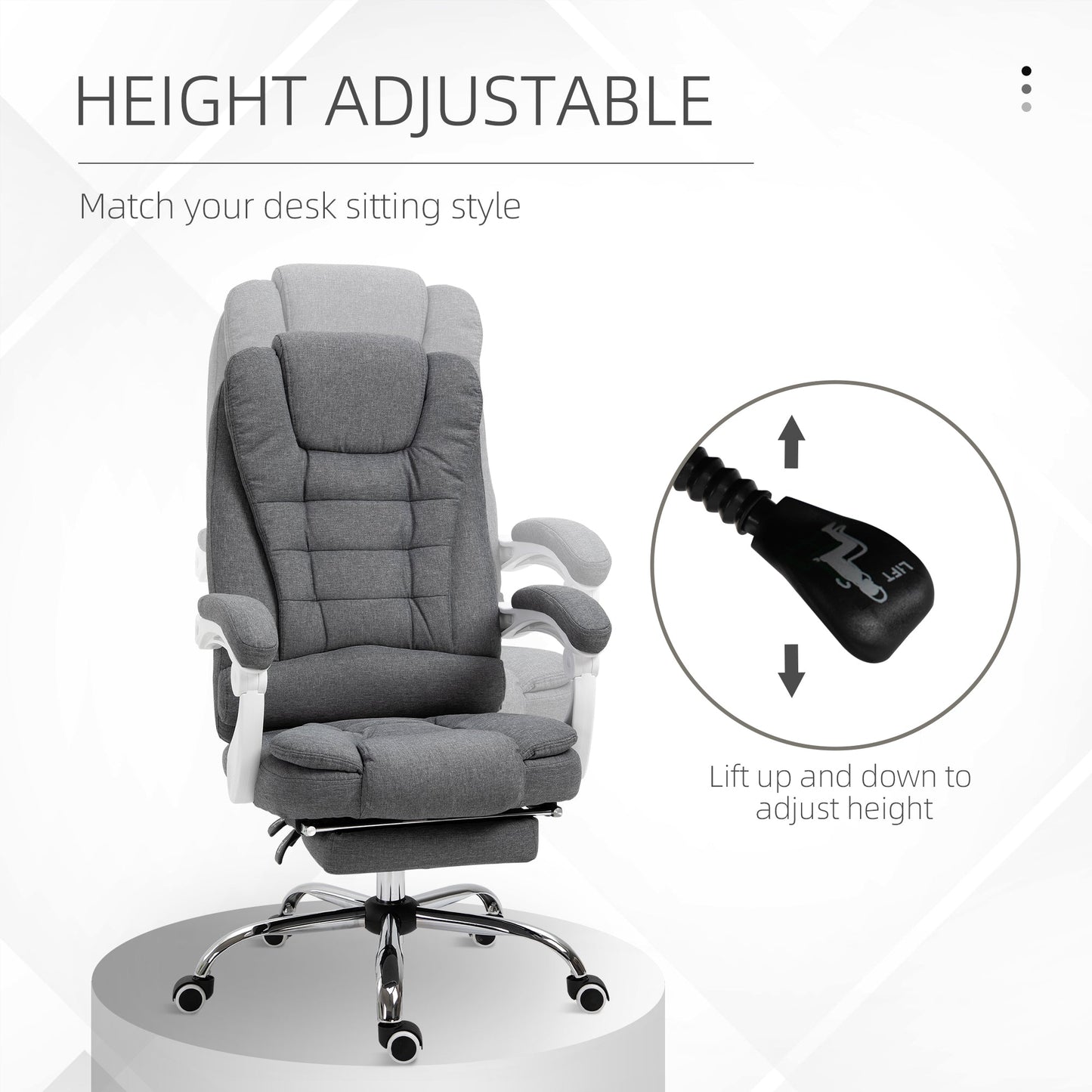 Vinsetto Office Chair with Footrest Computer Swivel Rolling Task Recliner for Home with Retractable Footrest, Arm, Grey