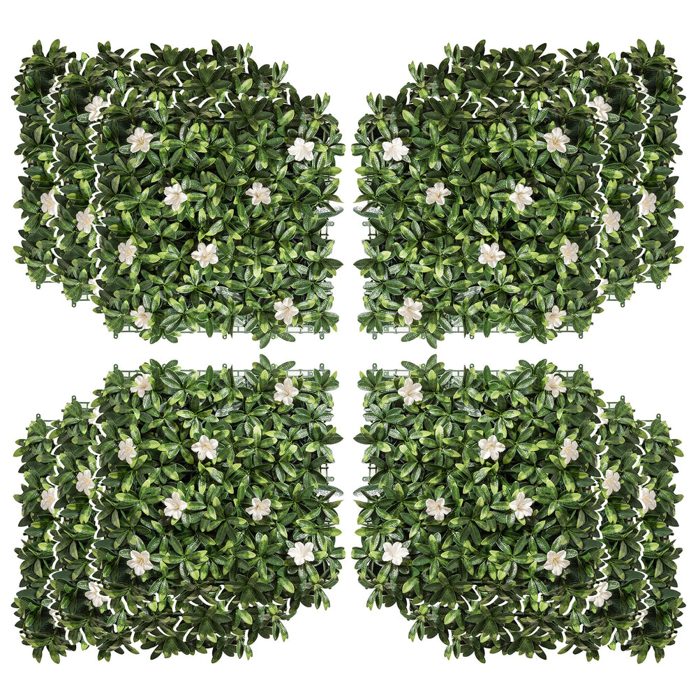 Outsunny 12PCS Artificial Boxwood Wall Panels 50cm x 50cm Rhododendron Privacy Fence Screen Faux Hedge Greenery Backdrop for Home Garden Backyard Balcony