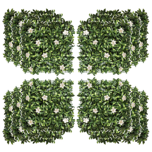 Outsunny 12PCS Artificial Boxwood Wall Panels 50cm x 50cm Rhododendron Privacy Fence Screen Faux Hedge Greenery Backdrop for Home Garden Backyard Balcony