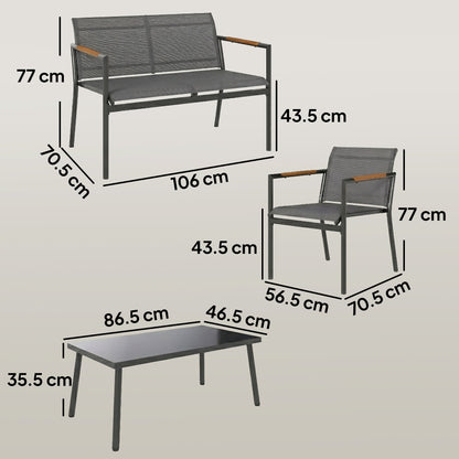 Outsunny 4 Seater Garden Furniture Set with Loveseat, Armchairs, Table, Metal Garden Sofa Set with Breathable Seats, Grey