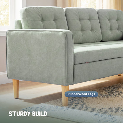 HOMCOM 3 Seater Sofa, 169cm Couch with Hidden Storage, Wood Legs, Light Grey