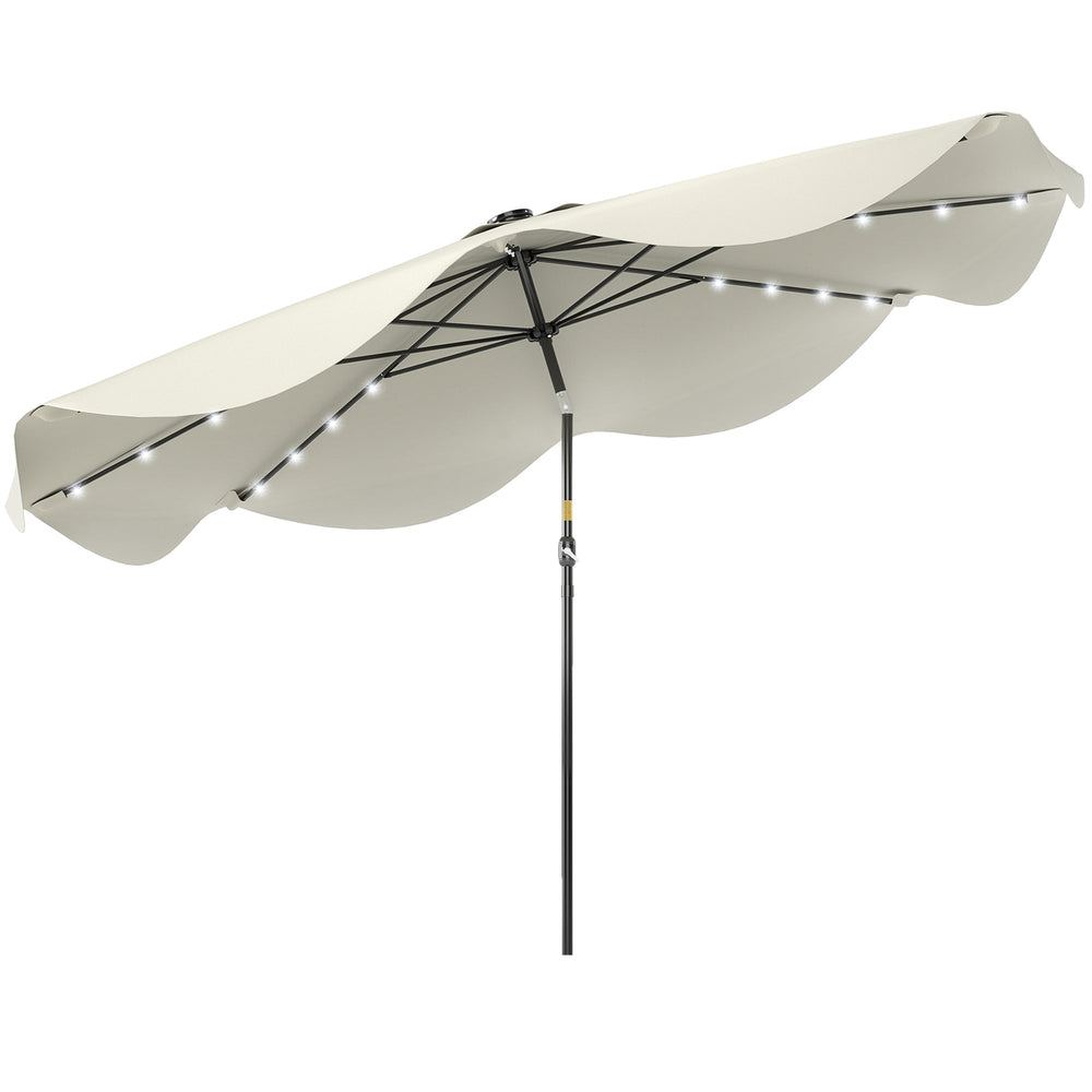 Outsunny Solar Patio Umbrella with LED and Tilt, Outdoor Market Table Umbrella Parasol with Crank, 3 x 3 (m), Cream White