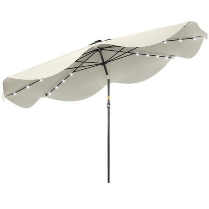 Outsunny Solar Patio Umbrella with LED and Tilt, Outdoor Market Table Umbrella Parasol with Crank, 3 x 3 (m), Cream White