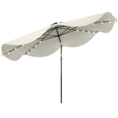 Outsunny Solar Patio Umbrella with LED and Tilt, Outdoor Market Table Umbrella Parasol with Crank, 3 x 3 (m), Cream White