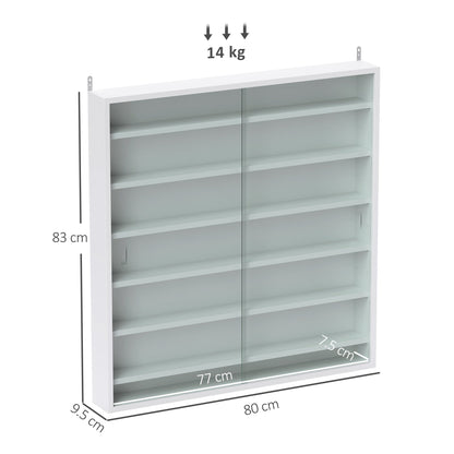 HOMCOM Six Shelf Display Cabinet, with Glass Doors - White