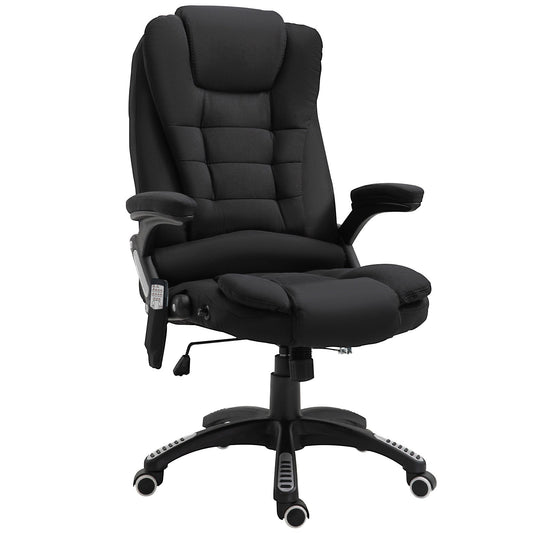 Vinsetto Massage Recliner Chair Heated Office Chair with Six Massage Points Linen-Feel Fabric 360 Swivel Wheels Black