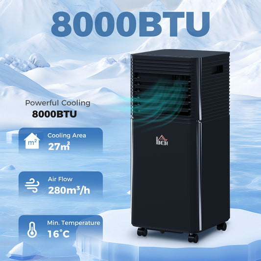 HOMCOM 8000 BTU 4-In-1 Portable Air Conditioner Unit Cooling Dehumidifying Ventilating for Room up to 27m√Ç¬≤, with Fan, Remote, 24H Timer, Window Mount Kit, R290, A Energy Efficiency